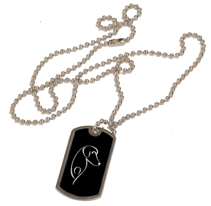 Custom engraved black and silver Military GI dog tag necklace with personalized text and the dog design 2 of your choice. Dog Necklace